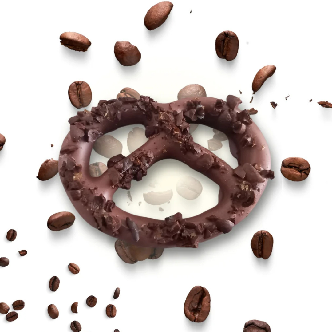 Bretzel al cioccolato al latte e scaglie di caffè